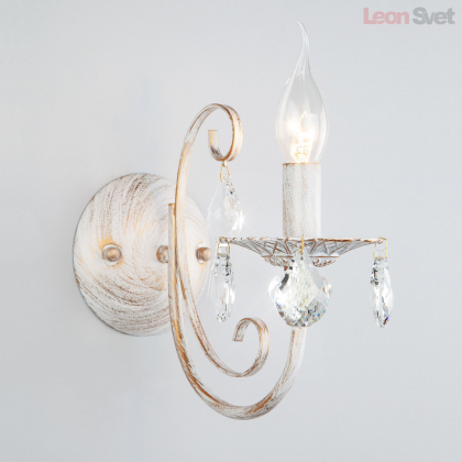 Настенный светильник 3305/1 белый с золотом/прозрачный хрусталь Strotskis от Евросвет
