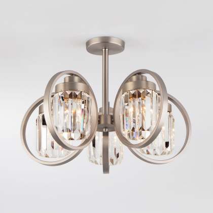 Люстра на штанге Loraine 10128/5 сатин-никель/прозрачный хрусталь Strotskis Smart Eurosvet