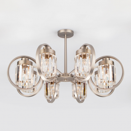 Люстра на штанге Loraine 10128/8 сатин-никель/прозрачный хрусталь Strotskis Smart Eurosvet