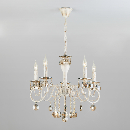 Подвесная люстра Ravenna 10104/5 белый с золотом/тонированный хрусталь Strotskis Eurosvet